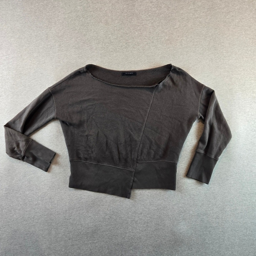 AllSaints Asymmetrical Brown Cropped Sweatshirt